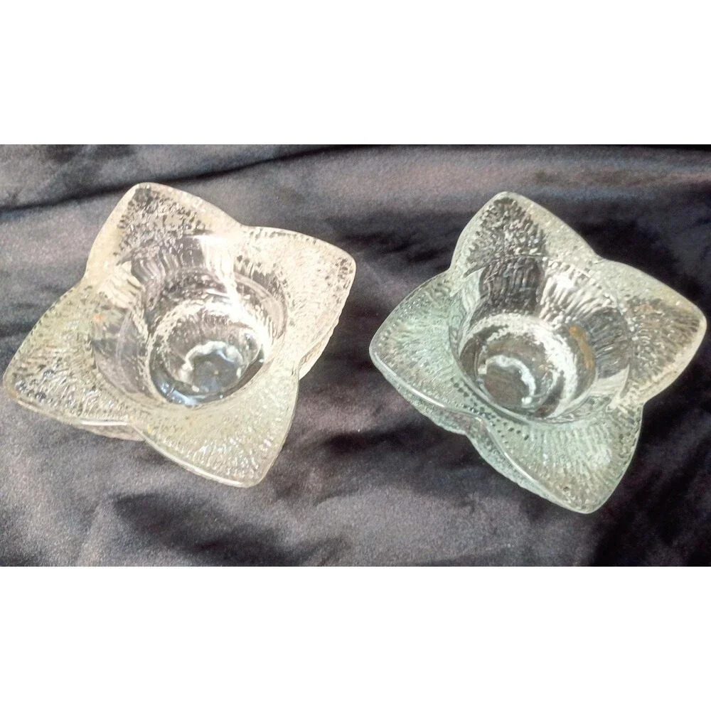 Set of 2 Indiana Glass Crystal Ice Flower Candle Holders